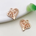 Rose gold hollow heart pendants with intricate scroll patterns for DIY jewelry making - 1 Piece/Pack (13.5x14mm)