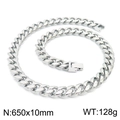 Polished silver stainless steel Cuban chain necklace, 10mm wide and 650mm long - 650mm x 10mm (KN225377-Z)
