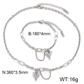 Juego de collar y pulsera de acero de titanio plateado con colgantes de corazón y cadenas - Conjunto de Collar y Pulsera de Corazón Color Acero (KS228136-KLX)