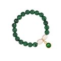 Elegant malachite beaded bracelet with baroque pearls and a gold-plated zircon pendant - Malachite-Round Green Zircon