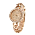 Close-up of rose gold watch with full diamond setting and Cuban chain style bracelet - Rose Gold