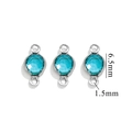 Tres conectores de cristal verde azulado de 6,5 mm en marcos de acero para joyería DIY - Doble Agujero Acero - Azul Celeste