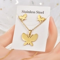 Dettaglio ravvicinato di set gioielli a farfalla in acciaio inossidabile dorato con collana - TT-069 (Farfalla Svuotata)