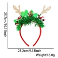 Christmas headband with gold sequin antlers, red berries, and size data on white background - Elk Horns