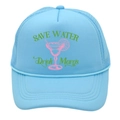 Sky blue trucker hat with Save Water Drink Margs cocktail print and mesh back - Adult - Adjustable / All Sky Blue