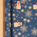 Blue Christmas wrapping paper roll with cute snowmen and delicate white snowflakes - Christmas Series - Snowman