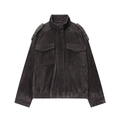 Dark charcoal suede jacket with military shoulder straps and front flap pockets - XS / Graphite