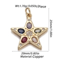 Gold star pendant with colorful crystals and zircons, size 25x20mm and 1.70g copper material - CX146-06 (Multicolor Gemstone Star Pendant)