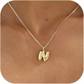Minimalist gold necklace with a polished letter N pendant on a delicate box chain - Gold N
