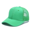 Detail view of breathable green cotton mesh baseball cap with sturdy curved visor - Adjustable / Cyan