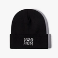 Gorro de punto negro con bordado DOG MOM y huella de perro, gorro cálido para el invierno - Talla única / Negro