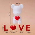 White teddy bear cake topper with red heart and LOVE letter ornaments for Valentines - White Plastic Heart Bear Ornament