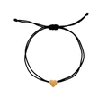 Adjustable black cord bracelet with a polished gold-plated heart-shaped pendant - Black