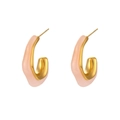 Minimalist U-shaped gold plated earrings with pink enamel inlay in modern style - C-Shaped Acrylic Hoop Earrings - Pink