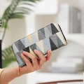Minimalist long clutch wallet with geometric color blocks in grey blue and yellow - Black