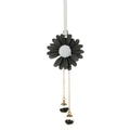 Charming black daisy car pendant with white center and decorative crystal scent beads - Black