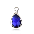 Blue teardrop birthstone charm with silver metal frame for DIY jewelry making - Silver - September