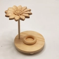 Wooden sunflower shaped essential oil diffuser stand with natural wood grain and base - Sunflower / Off White