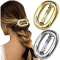 Minimalist geometric hollow oval hair clips in polished gold and silver metal finishes - Set Of 10 (2 Pieces Per Pack)