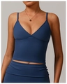Slim-fit Morandi blue yoga tank top with thin shoulder straps and V-neck design - S / Twilight Blue