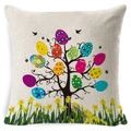 Easter pillow cover with colorful egg tree and yellow daffodils on linen fabric - Zl2002064-9 / 45*45cm Cover Only