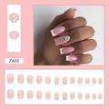 Faux ongles French rose avec pointes blanches et strass brillants de forme carrée moyenne - Diamants Empilés Extrêmes (Z400)