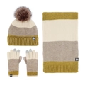 Conjunto invernal de 3 piezas con gorro con pompón bufanda y guantes de punto crema - Set de 3 piezas / Beige + Caqui + Amarillo