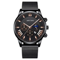 Orologio da uomo alla moda con quadrante nero, indici oro rosa e cinturino milanese - Quadrante Nero Lancette Oro Rosa Cinturino Nero