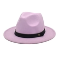 Detailed close-up of a light purple wool fedora hat with black belt and gold metal stud - M (56-58cm) / Taro Purple