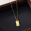 Minimalist gold S925 silver necklace with rectangular letter D pendant on brown box - Letter D / Gold