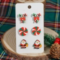 Christmas stud earring set with Santa Claus, candy canes and mint swirls on card - Candy Cane Peppermint Swirl Santa Claus Style (SD62539)