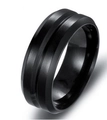 Classic men's titanium steel ring with double grooves in matte black finish. - Size 7 / Double Spinning Groove Style / Black