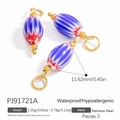 Three-piece set of blue, white, and red striped stainless steel oval pendant beads - 11.62mm / Blue White Red Stripes (3PCS)
