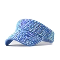 Detail of light blue sun visor with sparkling AB rhinestones and woven texture - Dotted Diamond Lake Blue