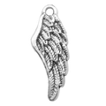 Antique silver feather wing alloy pendant with detailed texture on white background - Wings (14880)