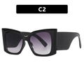 Oversized square sunglasses with purple gradient lenses and wide C2 black frames - Bright Black / Gradient Gray