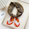 Elegant paisley square silk scarf in deep brown and orange with geometric patterns - Orange Border Plaid