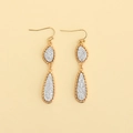 Irregular double teardrop earrings with silver glitter finish and golden frames - Gold Frame Silver Glitter (EA088-6金)