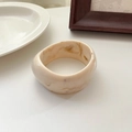 Wide resin bangle featuring cream white marble pattern with amber marbling texture - Off-white with Coffee Silk