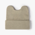 Beige knitted beanie with cute cat ears featuring a thick folded cuff for winter - One Size / Light Gray