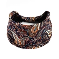 Bandeau de yoga bleu marine à motif cachemire en coton élastique et style bohème - Navy Orange Paisley (#100)