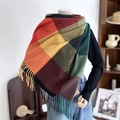 Sciarpa da donna a quadri arancione e giallo con morbide frange per l'inverno - Quadri Arancione Verde