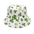Reversible bucket hat with green shamrock prints and gold edges for St. Patrick's Day - M (56-58cm) / White with Green and Gold Edge Shamrock(6#)