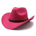 Détail d'un chapeau de cowboy en feutre rose avec ceinture en similicuir et boucle dorée - M (56-58cm) / Rose Rouge
