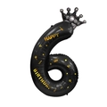 Ballon chiffre 6 noir de 40 pouces avec couronne argentée et texte Happy Birthday - Couronne Bronzage Numéro 6