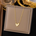 Minimalist gold heart necklace with white inlay displayed on a premium jewelry box - Heart White Shell Pendant Necklace (QYH236) / Gold