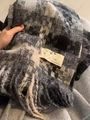 Thick grey and black plaid scarf with tassels and PASS ON THE BEAUTY label detail - Mosaic Grey