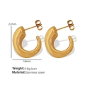 Minimalist 18K gold plated hollow C-shape earrings made of premium stainless steel - Small Gold (EH231小款金色耳环)