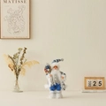 Blue and silver standing Santa Claus figurine with sack and lantern Christmas decor. - Blue Robe Charm / 30cm Height