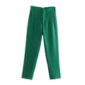 Pantaloni a vita alta verde vibrante a gamba dritta con tasche laterali stesi - XS / Pantaloni e gonne / Verde Scuro